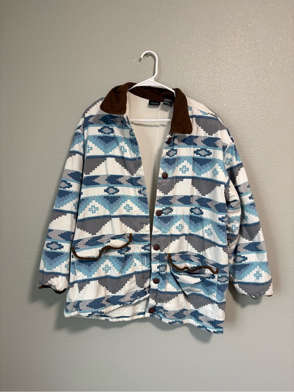 Vintage 80s 90s Southwestern Aztec Parka Jacket Quilted Oversized L XL
